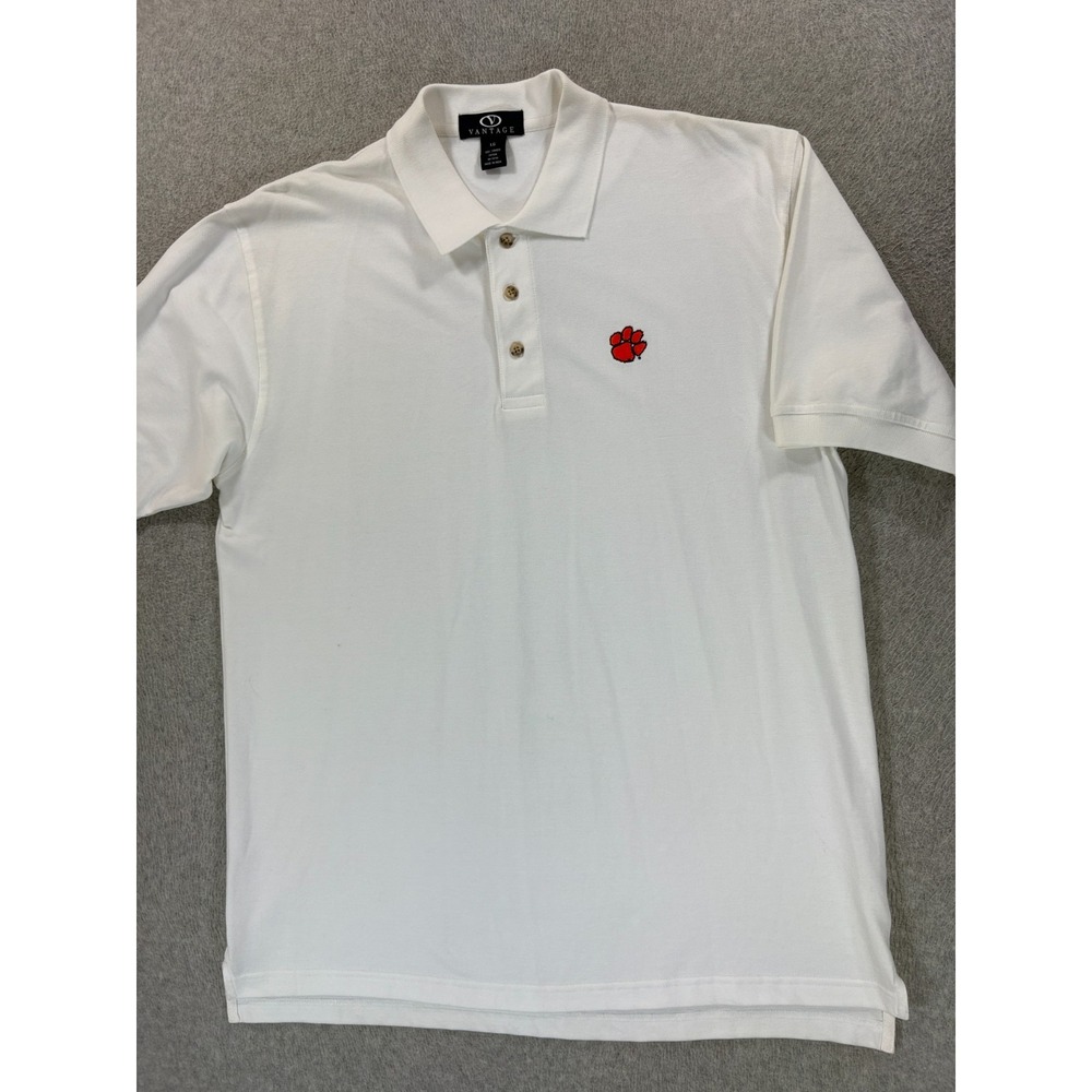 Clemson Tigers Stitched Logo Short Sleeve Campus Polo Shirt (Men's Large) White